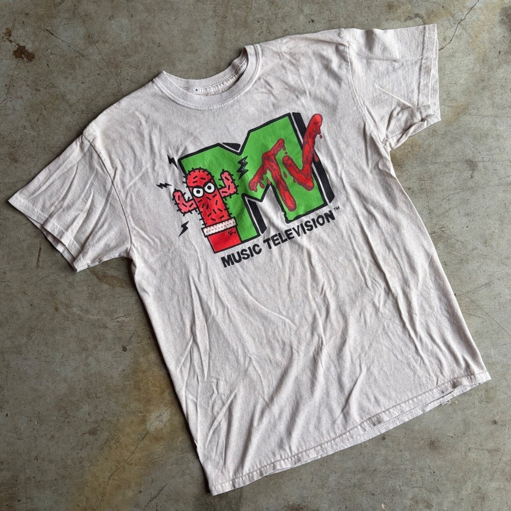 MTV Music Television Cactus Graphic T-Shirt Mens Medium Off White 2021 Viacom